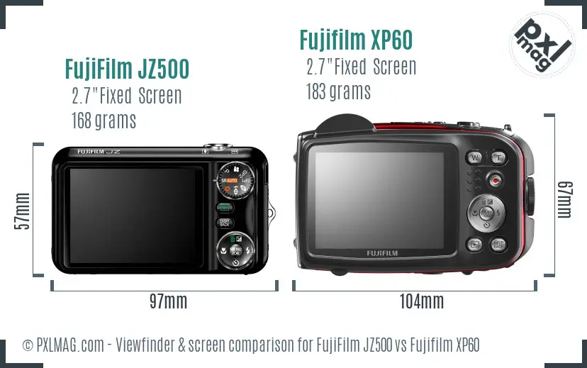 FujiFilm JZ500 vs Fujifilm XP60 Screen and Viewfinder comparison