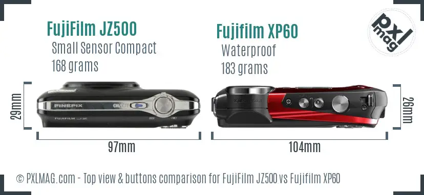 FujiFilm JZ500 vs Fujifilm XP60 top view buttons comparison