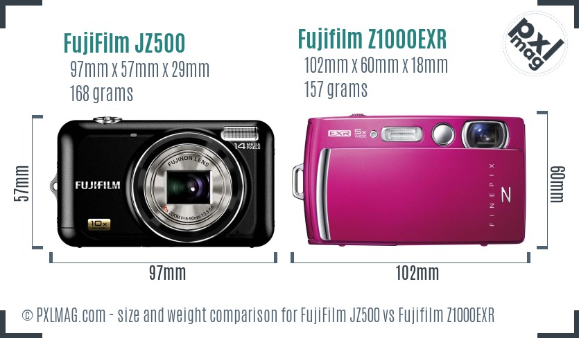 FujiFilm JZ500 vs Fujifilm Z1000EXR size comparison