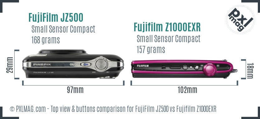 FujiFilm JZ500 vs Fujifilm Z1000EXR top view buttons comparison