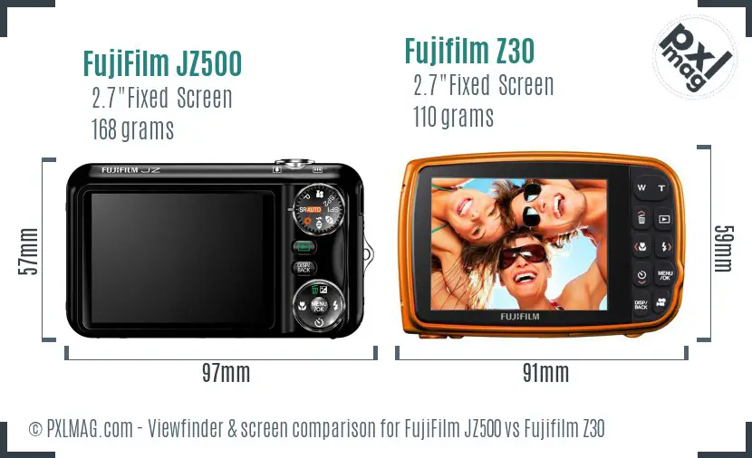 FujiFilm JZ500 vs Fujifilm Z30 Screen and Viewfinder comparison