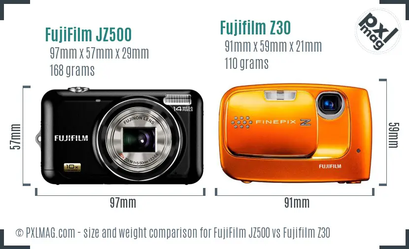 FujiFilm JZ500 vs Fujifilm Z30 size comparison