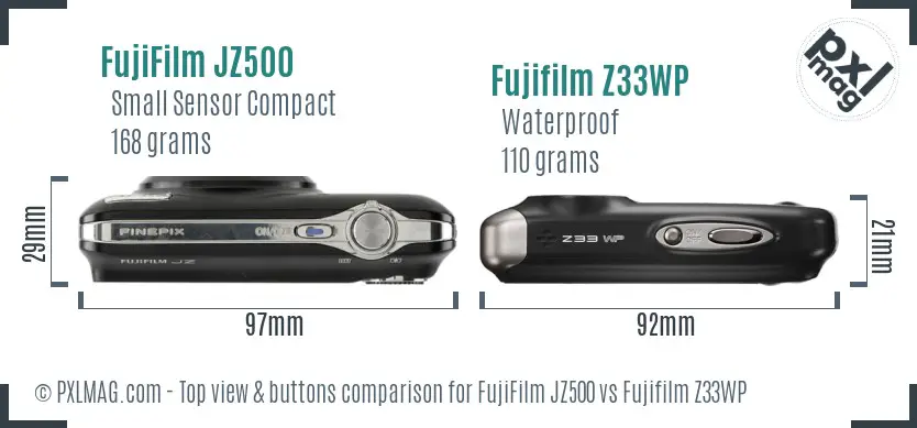 FujiFilm JZ500 vs Fujifilm Z33WP top view buttons comparison