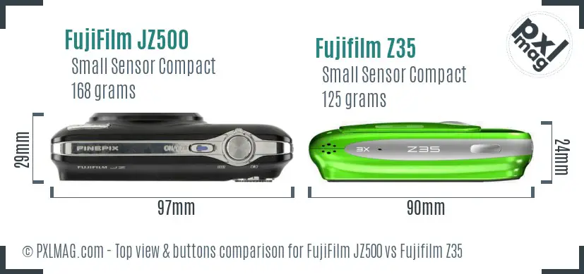 FujiFilm JZ500 vs Fujifilm Z35 top view buttons comparison