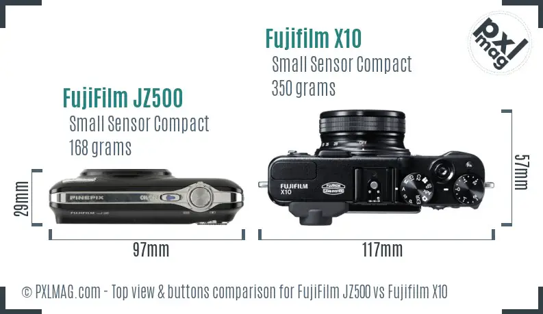 FujiFilm JZ500 vs Fujifilm X10 top view buttons comparison