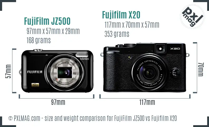 FujiFilm JZ500 vs Fujifilm X20 size comparison