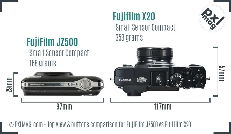 FujiFilm JZ500 vs Fujifilm X20 top view buttons comparison