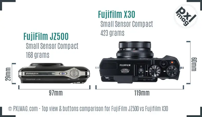 FujiFilm JZ500 vs Fujifilm X30 top view buttons comparison