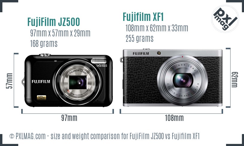 FujiFilm JZ500 vs Fujifilm XF1 size comparison