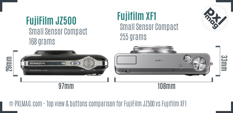 FujiFilm JZ500 vs Fujifilm XF1 top view buttons comparison