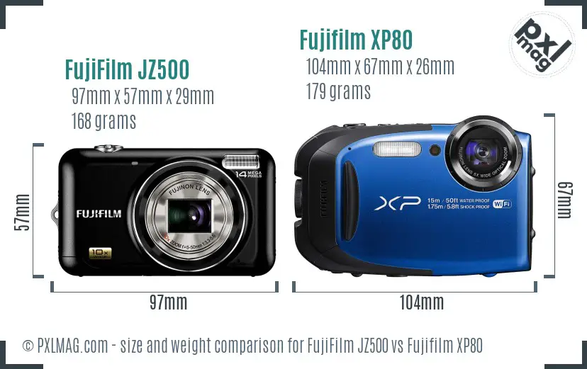 FujiFilm JZ500 vs Fujifilm XP80 size comparison