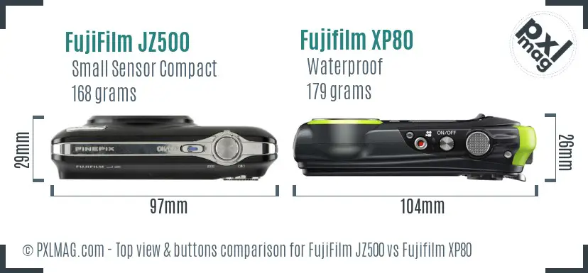 FujiFilm JZ500 vs Fujifilm XP80 top view buttons comparison
