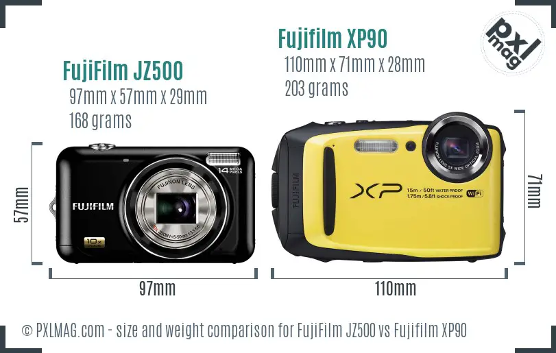 FujiFilm JZ500 vs Fujifilm XP90 size comparison