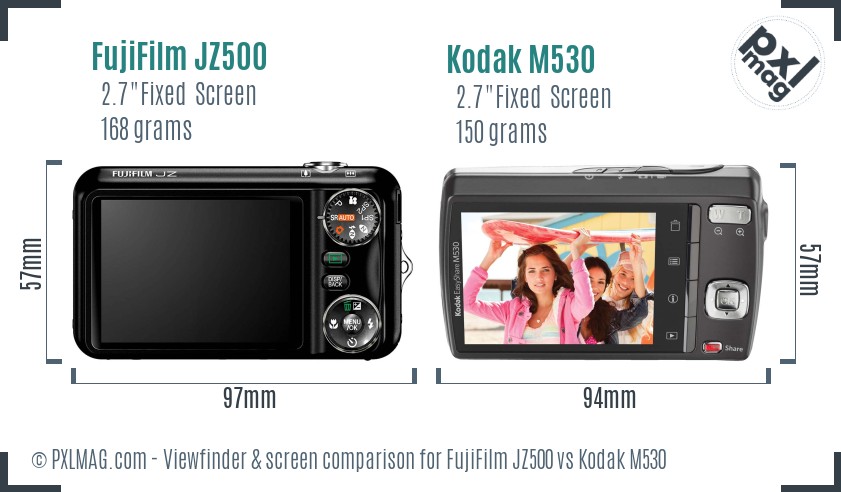 FujiFilm JZ500 vs Kodak M530 Screen and Viewfinder comparison