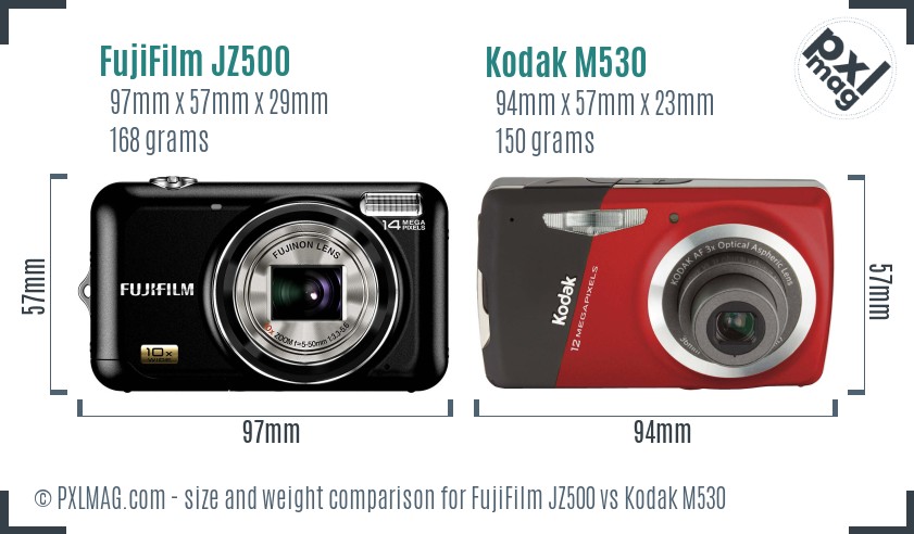 FujiFilm JZ500 vs Kodak M530 size comparison