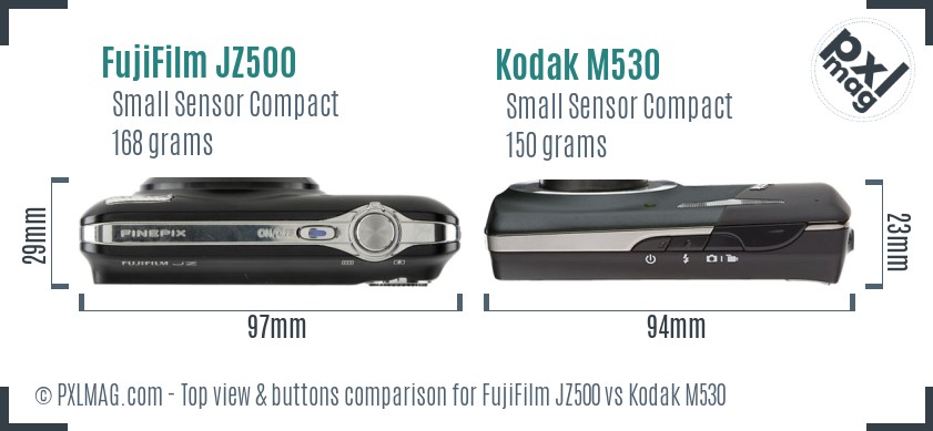 FujiFilm JZ500 vs Kodak M530 top view buttons comparison