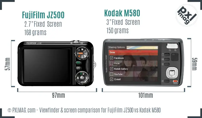 FujiFilm JZ500 vs Kodak M580 Screen and Viewfinder comparison