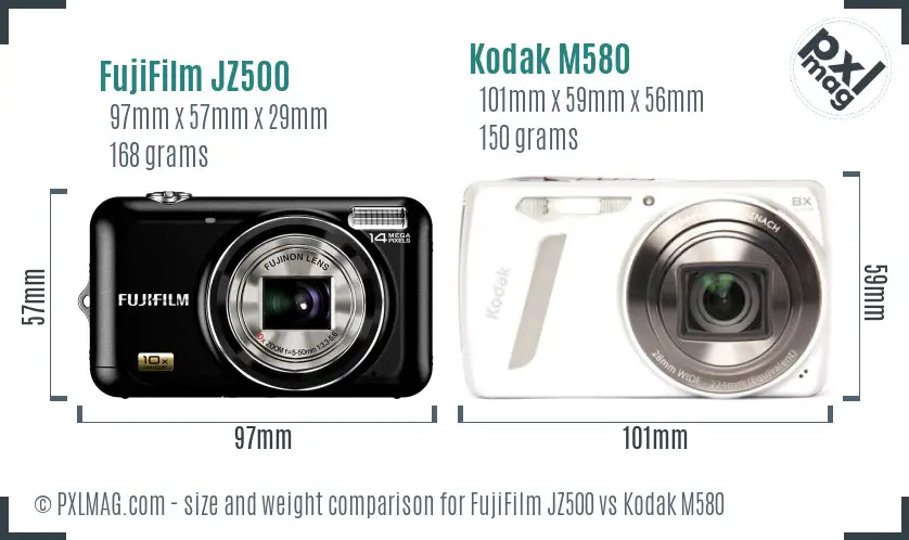 FujiFilm JZ500 vs Kodak M580 size comparison