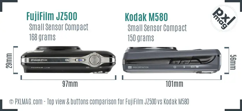 FujiFilm JZ500 vs Kodak M580 top view buttons comparison