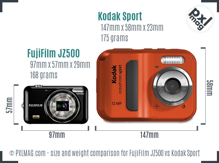 FujiFilm JZ500 vs Kodak Sport size comparison