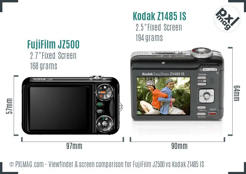 FujiFilm JZ500 vs Kodak Z1485 IS Screen and Viewfinder comparison