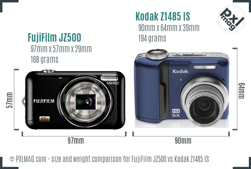 FujiFilm JZ500 vs Kodak Z1485 IS size comparison