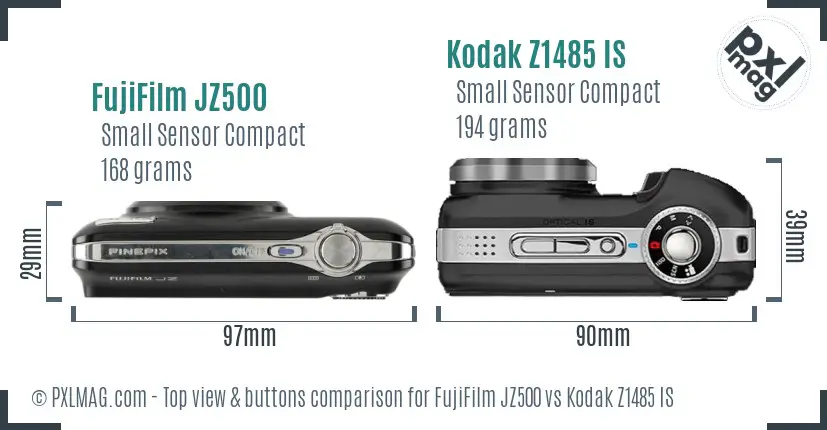 FujiFilm JZ500 vs Kodak Z1485 IS top view buttons comparison