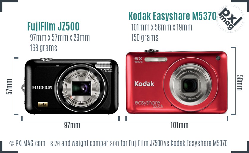 FujiFilm JZ500 vs Kodak Easyshare M5370 size comparison