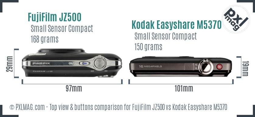 FujiFilm JZ500 vs Kodak Easyshare M5370 top view buttons comparison