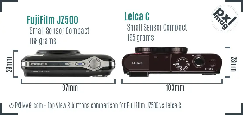 FujiFilm JZ500 vs Leica C top view buttons comparison