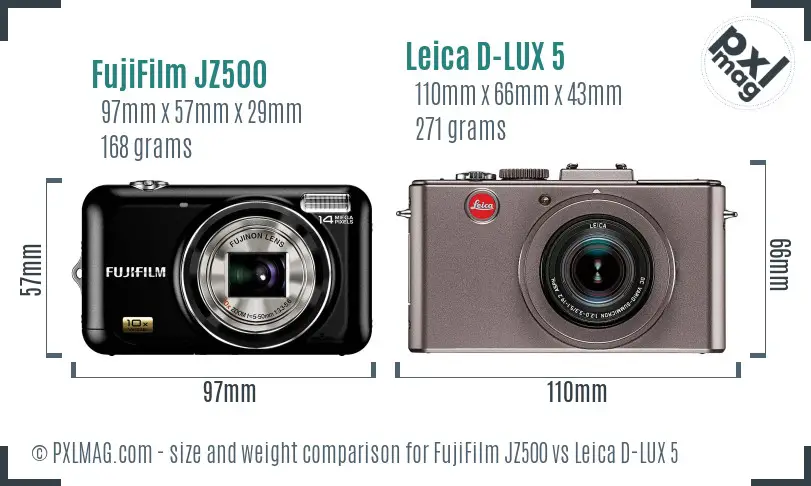 FujiFilm JZ500 vs Leica D-LUX 5 size comparison