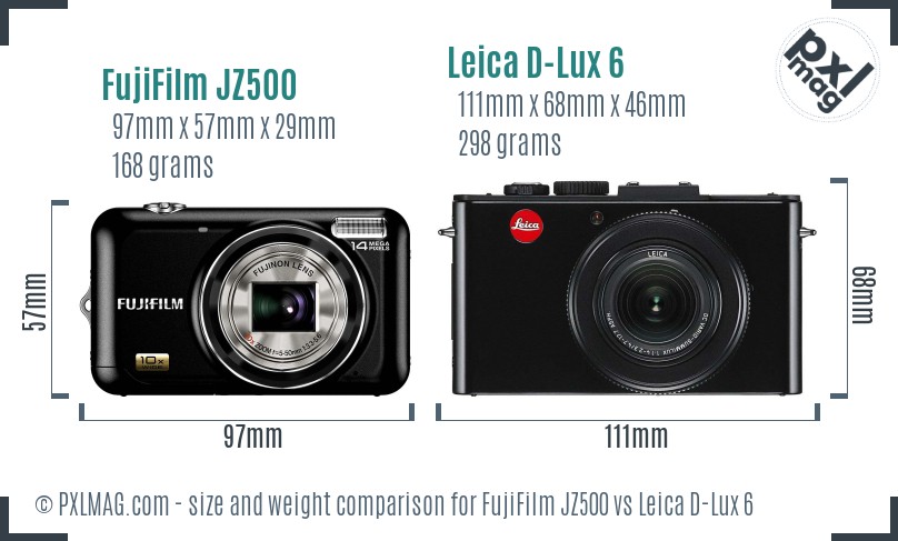 FujiFilm JZ500 vs Leica D-Lux 6 size comparison