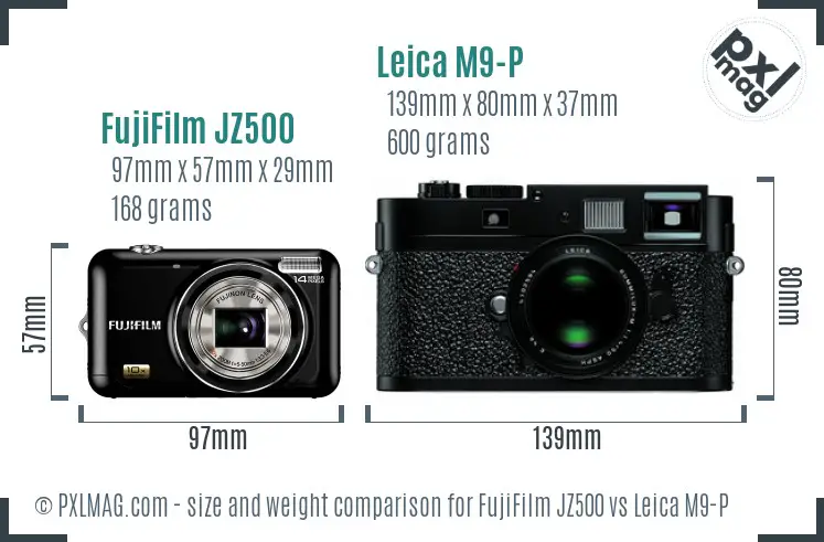 FujiFilm JZ500 vs Leica M9-P size comparison