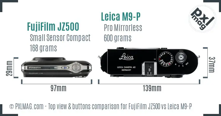 FujiFilm JZ500 vs Leica M9-P top view buttons comparison