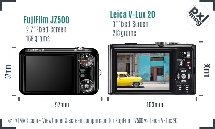 FujiFilm JZ500 vs Leica V-Lux 20 Screen and Viewfinder comparison