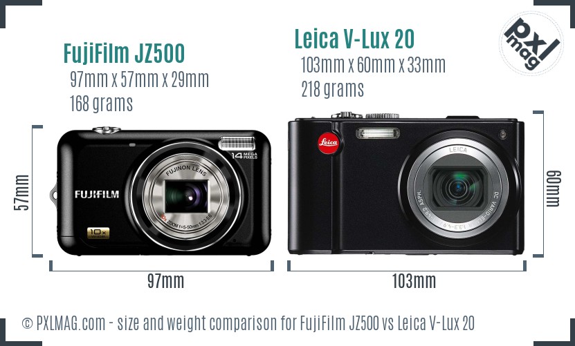 FujiFilm JZ500 vs Leica V-Lux 20 size comparison