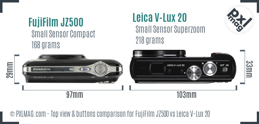 FujiFilm JZ500 vs Leica V-Lux 20 top view buttons comparison