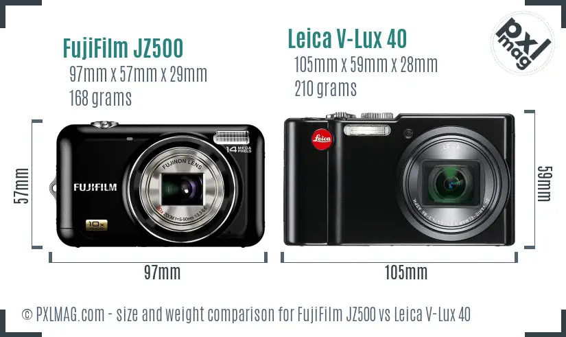 FujiFilm JZ500 vs Leica V-Lux 40 size comparison FujiFilm JZ500 vs Leica V-Lux 40 size comparison