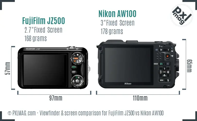 FujiFilm JZ500 vs Nikon AW100 Screen and Viewfinder comparison FujiFilm JZ500 vs Nikon AW100 Screen and Viewfinder comparison