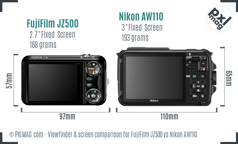 FujiFilm JZ500 vs Nikon AW110 Screen and Viewfinder comparison