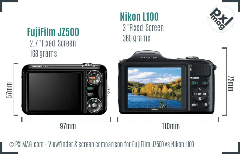 FujiFilm JZ500 vs Nikon L100 Screen and Viewfinder comparison