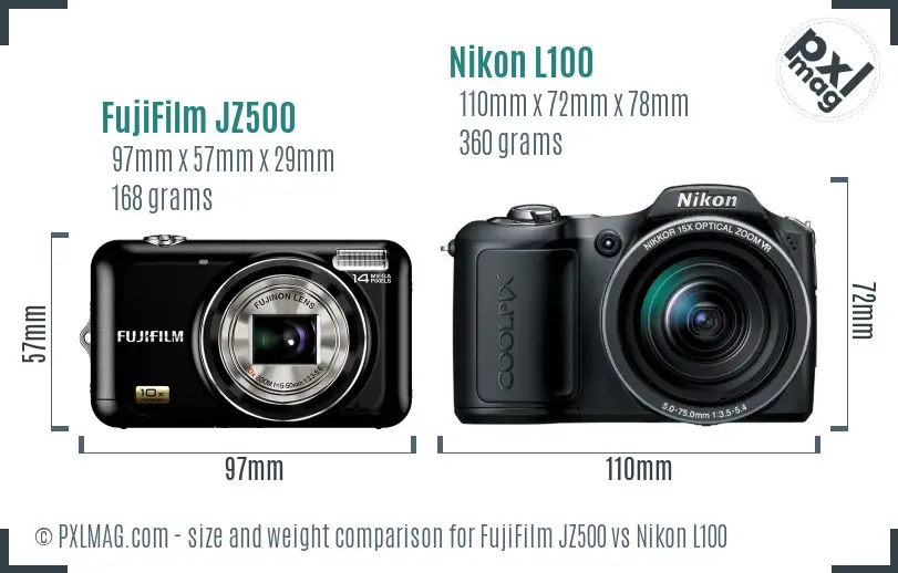 FujiFilm JZ500 vs Nikon L100 size comparison