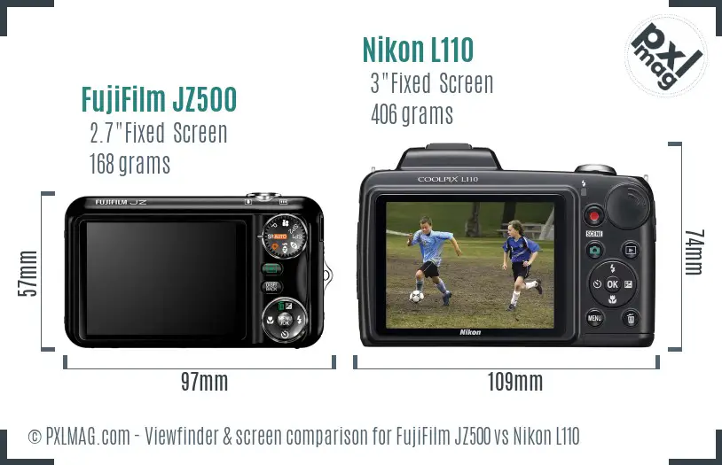 FujiFilm JZ500 vs Nikon L110 Screen and Viewfinder comparison FujiFilm JZ500 vs Nikon L110 Screen and Viewfinder comparison