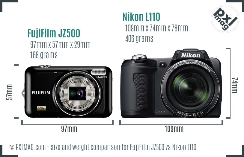FujiFilm JZ500 vs Nikon L110 size comparison FujiFilm JZ500 vs Nikon L110 size comparison