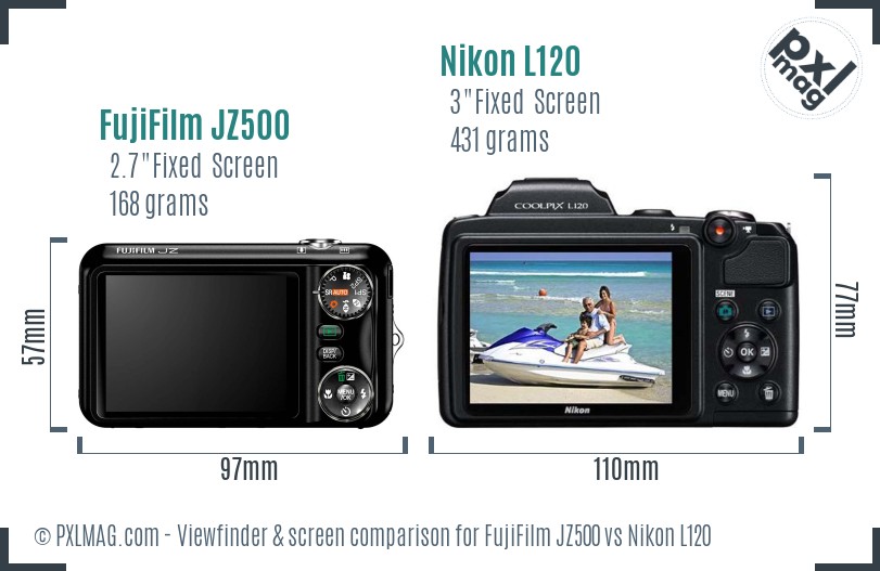 FujiFilm JZ500 vs Nikon L120 Screen and Viewfinder comparison