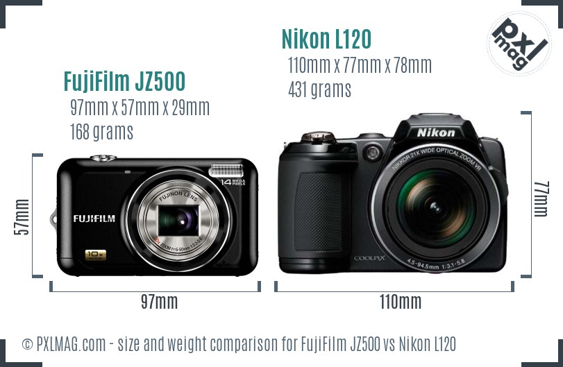 FujiFilm JZ500 vs Nikon L120 size comparison FujiFilm JZ500 vs Nikon L120 size comparison