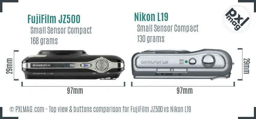 FujiFilm JZ500 vs Nikon L19 top view buttons comparison