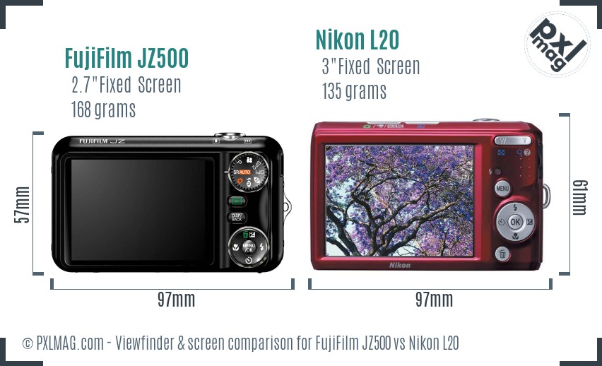 FujiFilm JZ500 vs Nikon L20 Screen and Viewfinder comparison