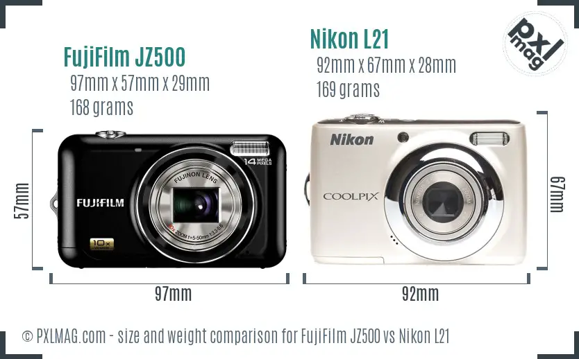 FujiFilm JZ500 vs Nikon L21 size comparison
