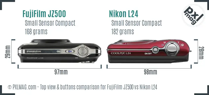 FujiFilm JZ500 vs Nikon L24 top view buttons comparison